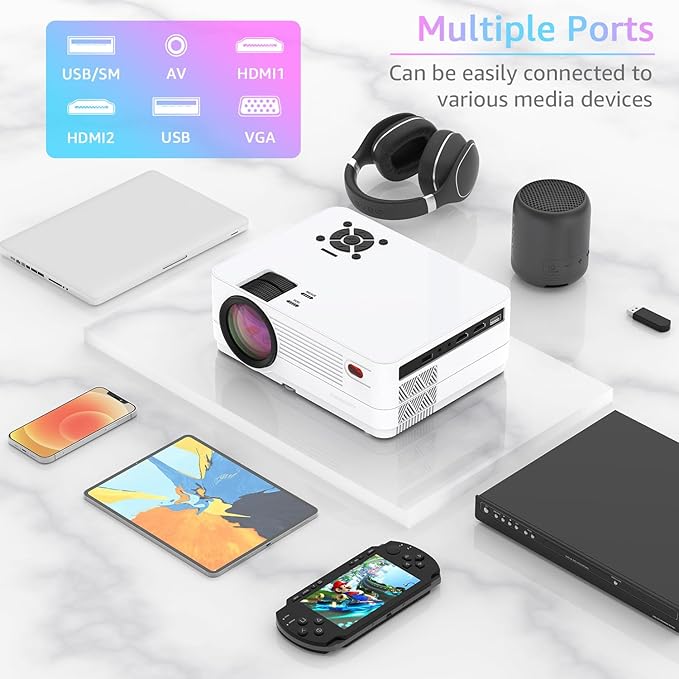 Native 1080P 5G WiFi Bluetooth Projector, CEBORY 15000LM Full HD Movie Projector (Carrying Bag Included), 300" Display 4k Portable Outdoor projector, Home Theater for Phone/Laptop/TV Stick/Game, White