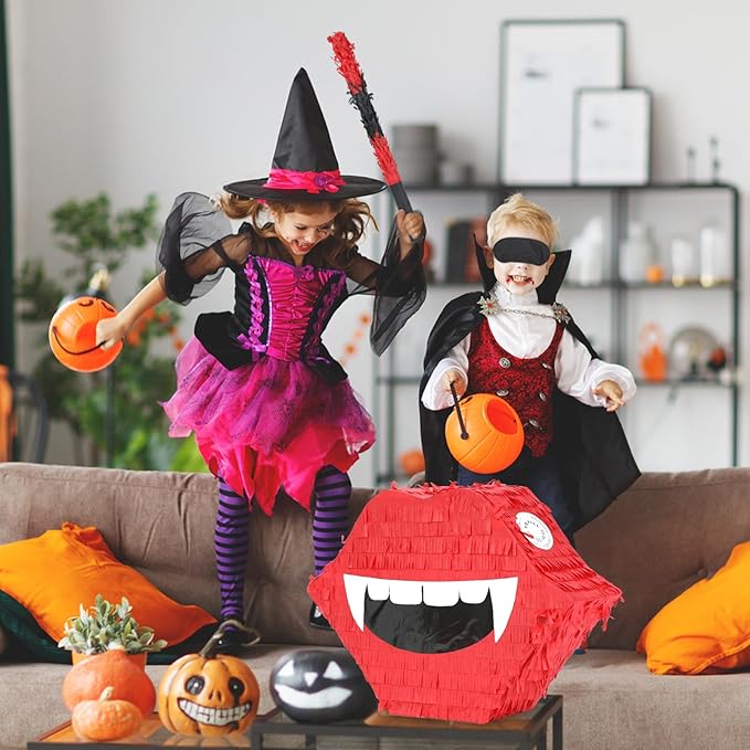 Vampire Pinatas Bundle with a Blindfold and Bat (16x12.5x4 Inches), Perfect for Theme Decoration, Games, Birthday