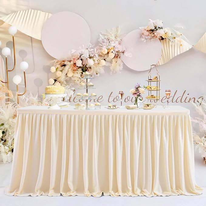 Ruffle Table Skirt for Teacher Desk Classroom Wedding Birthday, Ivory, 4ft | Velcro Clips for Easy Setup, Decorations for Dorm Office Banquet Party Baby Shower Bridal, Kidney Rectangle Tablecloth Cover - Image 6