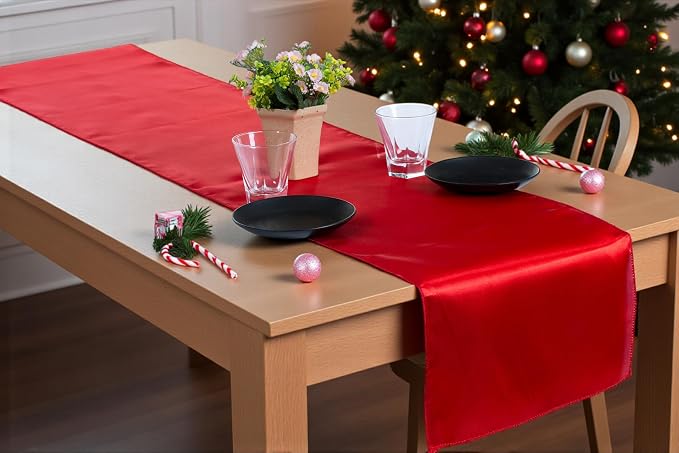 100 PCS Satin Table Runners 12 x 108 Inch Charmeuse Sateen Silk Table Runner for Indoor Outdoor Wedding Reception Birthday Graduation Party Event Banquet Dining Table Decoration - Red - Image 7