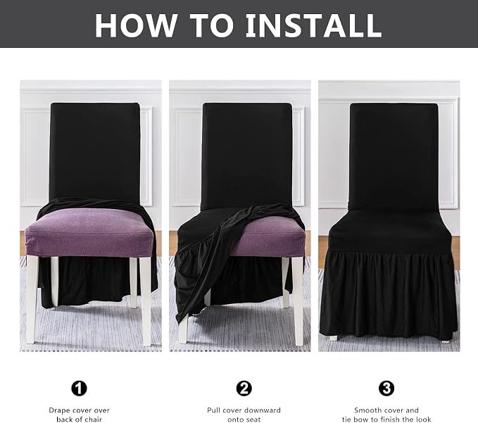molasofa Chair Covers for Dining Room Set of 2 Stretch Chair Slipcovers with Skirt for Kitchen Seat Protectors Wedding Banquet Decor Kids Pets Spandex Fabric Washable (2pcs, Black) - Image 7