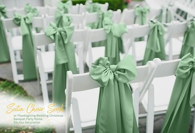 60 PCS Sage Green Satin Chair Sashes, 7 x 108 Inch | Ties Bows Designed Chairs Decorative, Chair Cover Sashes for Wedding Christmas Banquet Party Home Kitchen Decoration - Image 8