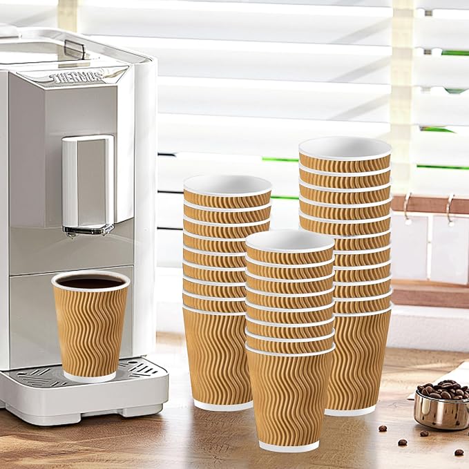 Lamosi 100 Pack Coffee Cups 12 oz, Disposable Paper Coffee Cups No Lids | 3-Layer Heat-Insulated Cups for To-Go Cold Beverages, Hot Tea and Drinks, Cafe, Travel, Party and Office Use (Champagne) - Image 6
