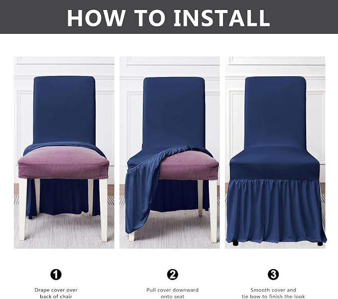 molasofa Chair Covers for Dining Room Set of 6 Stretch Chair Slipcovers with Skirt for Kitchen Seat Protectors Wedding Banquet Decor Kids Pets Spandex Fabric Washable (6pcs, Navy Blue) - Image 7