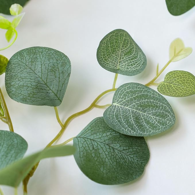 mizii 5 Packs 340" Artificial Vines Eucalyptus Garland Fake Vine with Silk Leaves Green Garland Faux Hanging Plants Greenery Decoration for Room Table Centerpieces Wedding Decor (Eucalyptus) - Image 7