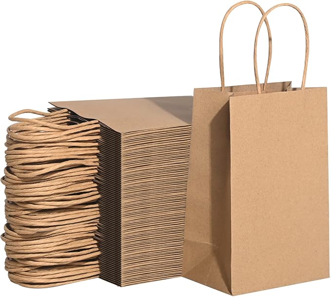 100 Pack Small Paper Gift Bags with Handles, 5.25 x 3.25 x 8 Inch, Brown | Kraft Material, Bulk Pack for Craft, Shopping, Business, Retail, Party Favor, Birthday and Grocery Use - Image 9