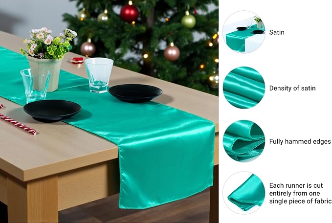 VDS Pack of 20 Satin Table Runners Charmeuse Sateen Silk Centerpiece Cloth Linen for Wedding Birthday Graduation Engagement Ceremony Event Party Banquet Table Decoration (12x108 inch)(Sea Green) - Image 6