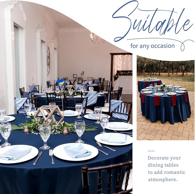 Showgeous 4 Pack Navy Blue Polyester 120 Inch Round Tablecloths | Soft polyester, wrinkle resistant, fade resistant, smooth finish, fine stitching, folded hems, reusable, machine washable - Image 8