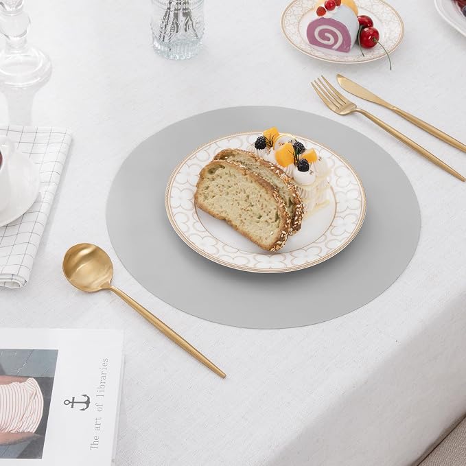 SHACOS 100 pcs Round Paper Placemats Disposable 13 inch Colored Paper Place Mats Charger for Wedding Birthday Party Bridal Baby Shower Events Table Decoration, Light Gray - Image 9