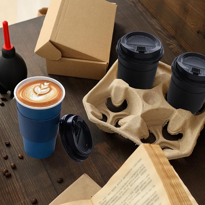 SIUQ 100 Pack 16 oz Coffee Cups with Lids, Disposable Hot Paper Coffee Cups | Black & Blue To Go Paper Cups with Lids and Sleeves for Thanksgiving, Party, Home, Shop, Office, Christmas, Travel and Events - Image 9