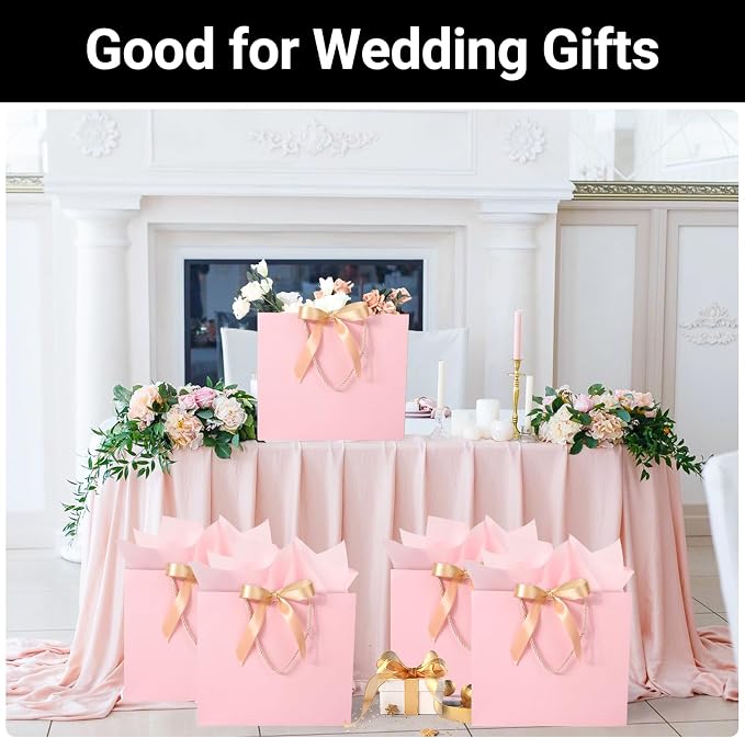 EUSOAR Pink Gift Bags, 20pcs 12.5"x4.5"x11" Large Luxury Gift Bags with Handles Bow 50pcs 20"x30" Pink Tissue Paper and 20pcs White/Gold Blank Greeting Cards, Thank You Bag Bulk for Wedding Shopping - Image 6