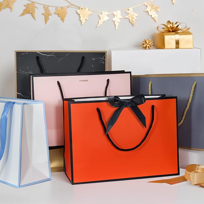 5 | 12 | 25 | 50 Pack Gift Bag with Bow Ribbon Horizontal Paper Gift Bags Bulk for Women Men,with Handles for Birthday Wedding Bridesmaid Party Favor Shopping Retail Gift Sacks (Sky blue, 11x4x8 Inch (Pack of 25)) - Image 7