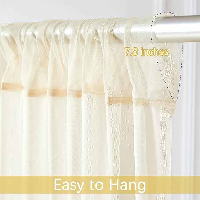 20ft x 10ft Champagne Sheer Tulle Backdrop Curtain with Lights String- Wedding Back Drop Decorations for Reception Ceremony Home Party Photoshoot Background Fabric Curtains Backdrop - Image 9