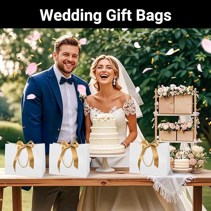 EUSOAR White Thank You Gift Bags with Handles,20pcs 10.6"x3.1"x8.3" Gift Bags with Ribbon Wedding Favor Bags, Gift Wrap Treat Bags Bulk for Wedding,Party Favors,Grocery,Baby Showers, Birthdays - Image 7