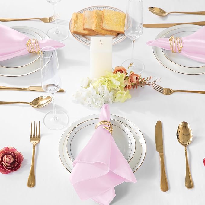 MILVOWOC 72 Pack Square Light Pink Satin Napkins 20" x 20" | Soft Silk Dinner Napkins, Smooth Decorative Table Napkins, Washable & Reusable Cloth Napkins - Image 7