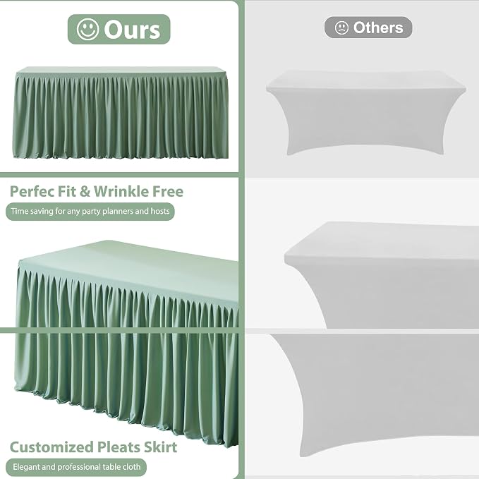 Wish Care 2 Pack Sage Green Rectangle Table Clothes for 4 Foot Tables, Polyester Fitted Tablecloths 4ft Stretch Table Cover for Wedding, Birthday, Parties, Trade Show, Craft Show - Image 7