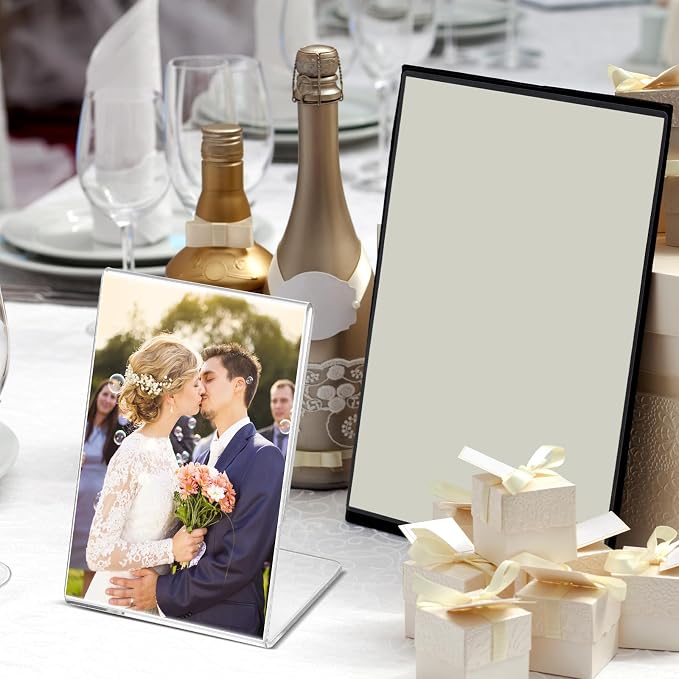 Geetery 100 Pack 4 x 6 Acrylic Sign Holder Bulk, Clear Plastic L Shape Table Sign Holder, Vertical Desktop Display Stand for Menu, Picture, Photo, Flyer, Restaurant, Wedding, Office, Store(4 x 6 Inch) - Image 7