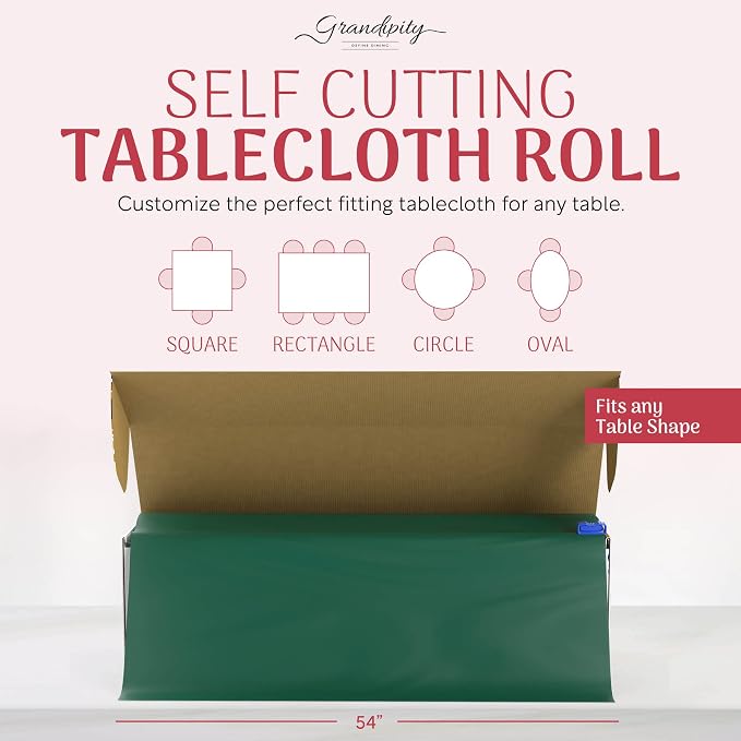Grandipity Plastic Tablecloth Roll - 54in x 300 Ft. Dark Green Plastic Table Cloths for Parties Disposable with Cutter Box - Cut to Size Disposable Tablecloth Table Cover for Rectangle & Round - Image 8