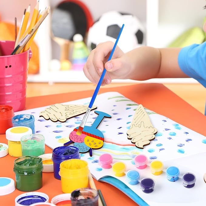 Leinuosen 28 Sets Ice Cream Party Favors Wood Painting Craft DIY Kits with Art Supplies and Inspirational Cards for Summer Birthday Party Valentines Day Prizes Exchange