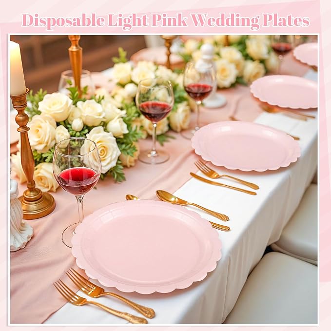 NatNarr 30 Pk Pink Paper Plates 9" Disposable Scalloped Pink Birthday Plate | Cute Light Pink Dessert Cake Party Dinner Plates for Girls Birthday, Halloween, Baby Bridal Shower, Wedding - Image 7