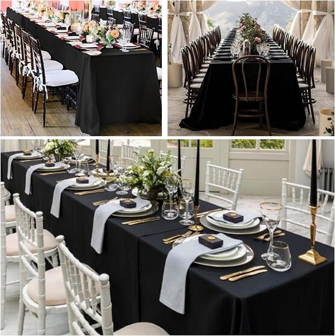 12 Pack Black Tablecloths 60 x 126 Inch Rectangle For 8 Foot Tables | Wrinkle Resistant, Washable Polyester Fabric, Rectangular Table Cloth for Wedding Party Banquet Buffet and Camping - Image 6