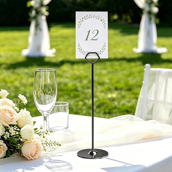 16 Pack 12 Inch Table Number Holders, Black Diamond Place Card Holders | Steel Table Card Stands for Weddings, Birthdays, Photos, Food Signs, Memo Notes, Restaurants - Image 9
