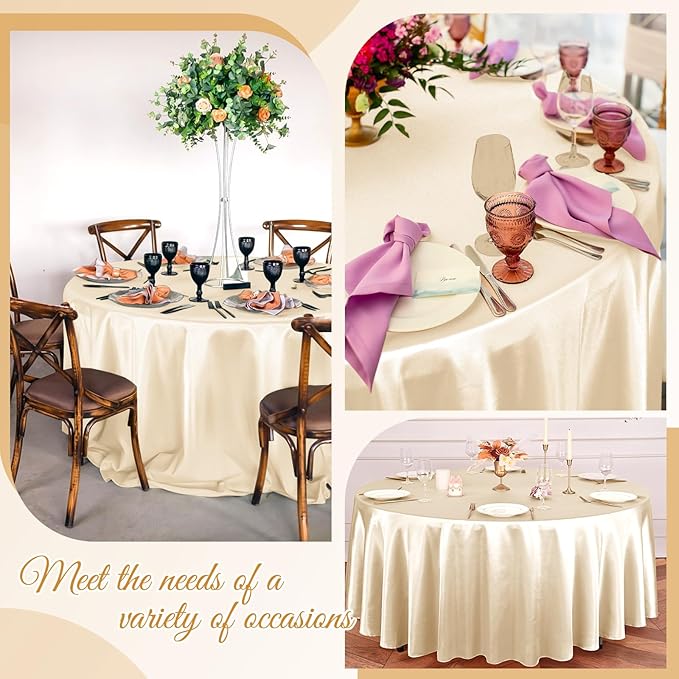 YMHPRIDE 6 Packs Satin Tablecloth 120 inch Champagne Round Tablecloths, Overlay Satin Table Cover Bright Silk Tablecloth Smooth Fabric Table Decoration for Wedding Party Banquet Events