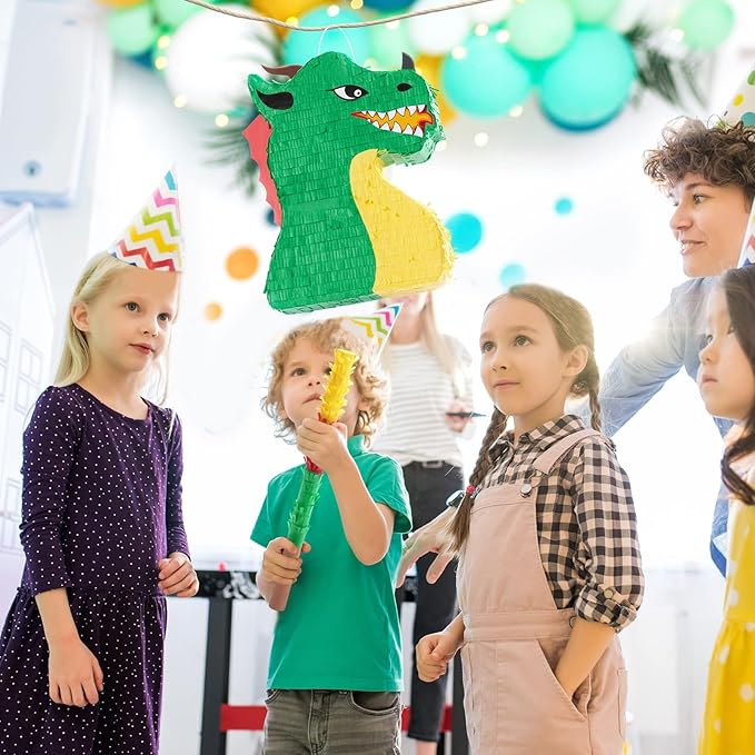 WERNNSAI Dragon Piñata - Dinosaur Party Supplies Dino Piñata Bundle with Blindfold and Stick for Boys Kids Dragon Theme Birthday Party Game Decorations (15.5" x 10" x 3")