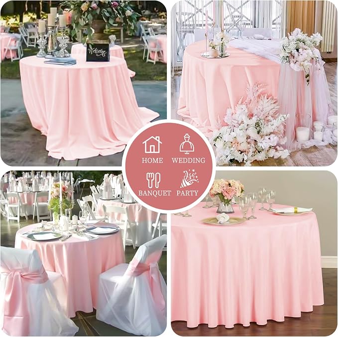 12 Pack Pink Tablecloth - 90 inch Round Table Cover, Polyester, Waterproof, Stain Resistant, Washable - Perfect for Wedding, Party, Buffet, Camping - Image 7