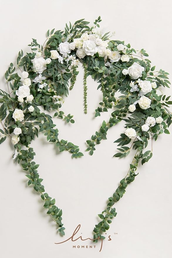 Ling's Moment 6.5FT Floral Garland Sage Green & White | Artificial Wedding Arch Flowers, Eucalyptus Rose Arbor Arrangement, Ceremony Reception Hanging Decor, Outdoor Party Swag - Image 5