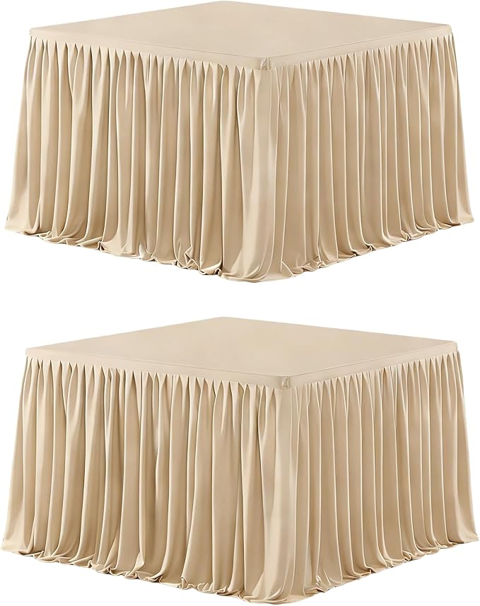 Wish Care 2 Pack Champagne Square Table Clothes for 2.8 Foot Tables, Polyester Fitted Tablecloths 2.8ft Stretch Table Cover for Wedding, Birthday, Parties, Trade Show, Craft Show by WishCare