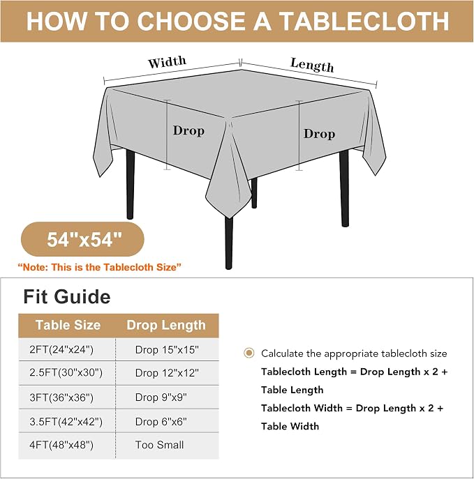sancua Square Tablecloth, 54 x 54 Inch Table Cloth, Blue | Stain and Wrinkle Resistant, Washable Polyester Decorative Fabric Cover, For Dining Tables, Buffet Parties and Camping - Image 7