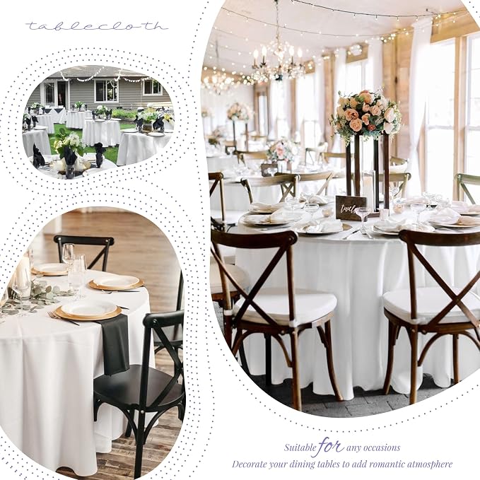 Showgeous 10 Pack White Round Tablecloth 90 Inch | Washable polyester, stain & wrinkle resistant. Easy care. Perfect for dining, wedding, party, banquet. Fits round tables - Image 8