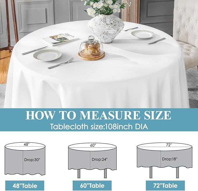 VidaFete 10 Pack 108inch White Round Tablecloth | Polyester Table Cloth, Stain and Wrinkle Resistant Table Cover for Dining Kitchen Party Wedding Banquet Buffet Decoration - Image 7