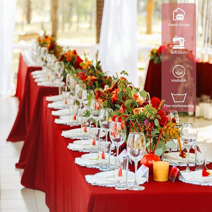 Teruntrue 10 Packs Red Polyester Tablecloth 60 x 102 inch Rectangle Table Cloth for 6 Foot Tables Wrinkle Resistant Washable Fabric Table Cover Polyester Red Table Cloth for Party,Wedding, Banquet - Image 7