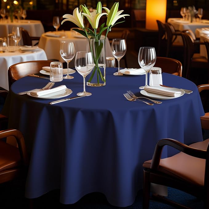 6 Pack Premium Navy Blue Plastic Table Cloth -60 Inch Round Tablecloth, Disposable Tablecloth Plastic Table Cover for Parties (6,Navy Blue,96" Round) - Image 6
