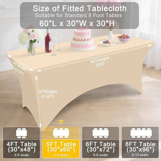 Smiry 2 Pack Spandex Table Cloth 6FT, Elastic Fitted Champagne Tablecloth - Image 7