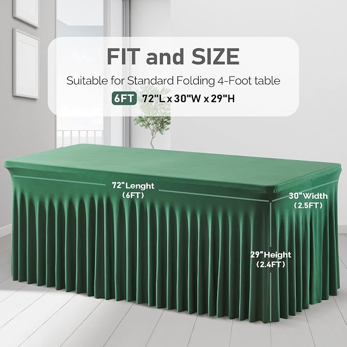 1 Pack Green Table Clothes for 6 Foot Rectangle Tables, Wrinkle Resistant Stretch Spandex Table Covers Fitted Tablecloth with Skirt for Easter Event Banquet Wedding Birthday Party - Image 8