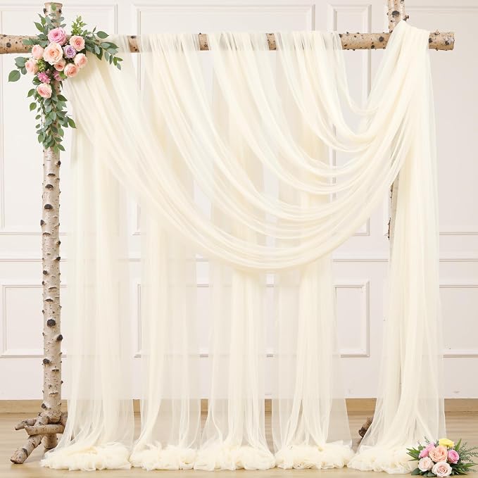 4 Panels Ivory Wedding Arch Draping Fabric 30" x 19ft Wedding Drapes Tulle Drapes for Backdrop Sheer Fabric Backdrop Draping Decorations Back Drop Curtains for Reception Ceremony Party - Image 8