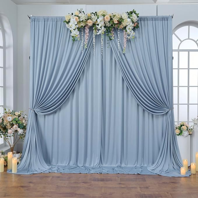 20 ft x 10 ft Wrinkle Free Dusty Blue Backdrop Curtain for Parties, 4 Panels 10ft Polyester Dusty Blue Photo Backdrop Drapes for Graduation Birthday Wedding Party Stage Curtains - Image 9