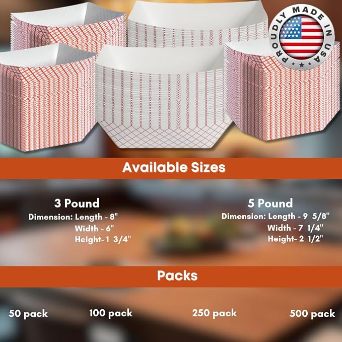 ICE N COLD Medium Paper Food Boat (5lb, 250ct) Disposable Red & White Checkered Paper Food Trays Dimensions 9.5" x 7.5" x 1.25" | Made in USA - Image 9