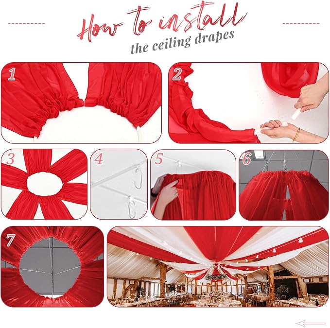 6 Panels Red Ceiling Drapes for Wedding 5ftx15ft Arch Draping Fabric Sheer Curtains Voile Chiffon Drapery for Party Ceremony Stage Decorations - Image 7