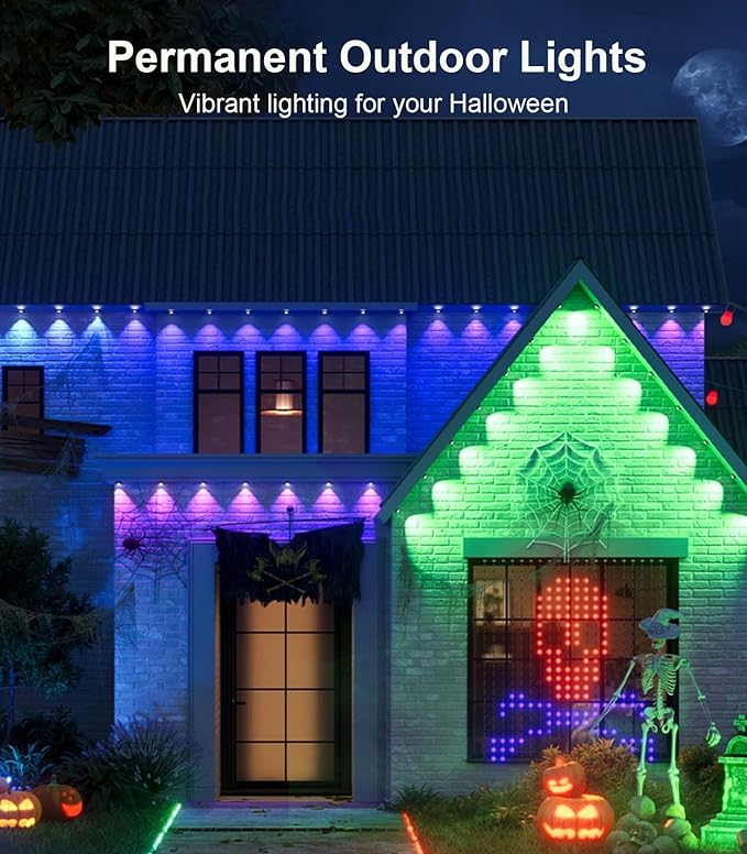 100FT Permanent Outdoor Lights for House, 2025 RGB LED Waterproof Christmas Lights Outdoor with Smart APP Remote Control, Outside Eaves Lighting House Decor for Holiday, Halloween, Roof, Party, Daily