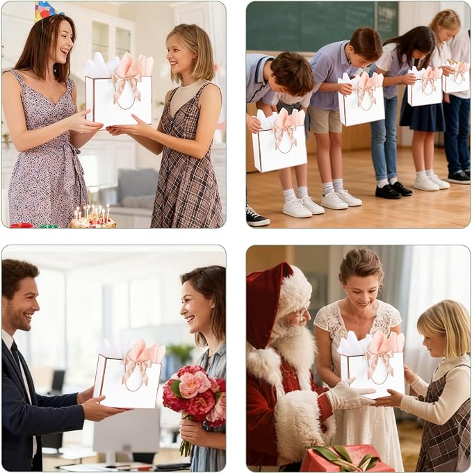 Addblu 24 Pack Large White Gift Bags with Handles & 72 Tissue Papers | 12.6x10x4 Inches - Includes Bow Ribbon & Cards for Weddings, Birthdays, Bridesmaids, Groomsmen, Valentine's Day & Christmas - Image 8