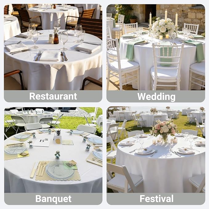 MRJ 70 Inch Round White Tablecloth Stain and Wrinkle Resistant Washable Polyester Table Cloth for Restaurant Hotel Wedding - Image 6