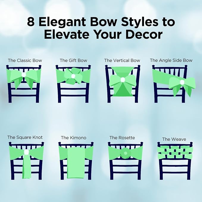 100 pcs Apple Green 108"x8" Satin Bow Sash Chair Cover Decoration | Elegant satin chair bow sashes, perfect for weddings, receptions, banquets, & parties. Reusable & washable. - Image 6
