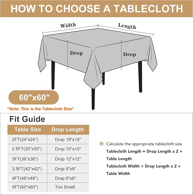 sancua Square Tablecloth, 60 x 60 Inch Table Cloth, Blush | Stain and Wrinkle Resistant, Washable Polyester Decorative Fabric Cover, For Dining Tables, Buffet Parties and Camping - Image 7