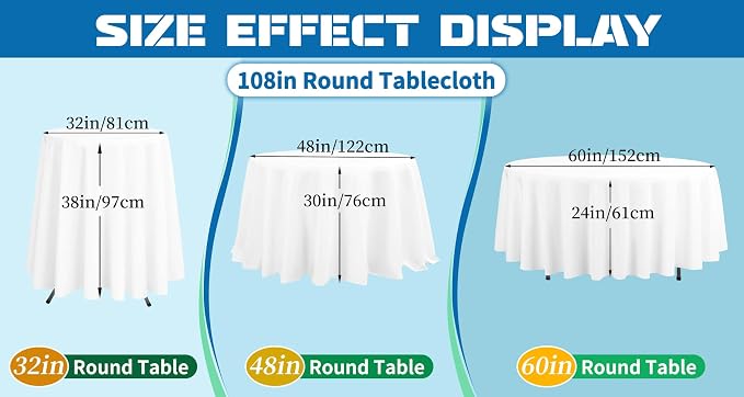 fani 8 Packs Ivory Round Tablecloth - 108 Inch, Polyester | Table Cloth for Round Tables, Washable Fabric, TableCovers for Wedding, Party, Banquet, Dining Tables, Camping - Image 9