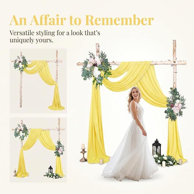 AMZLOKAE Yellow Chiffon Wedding Arch Draping 18FT 2 Panels Sheer Fabric - Image 6