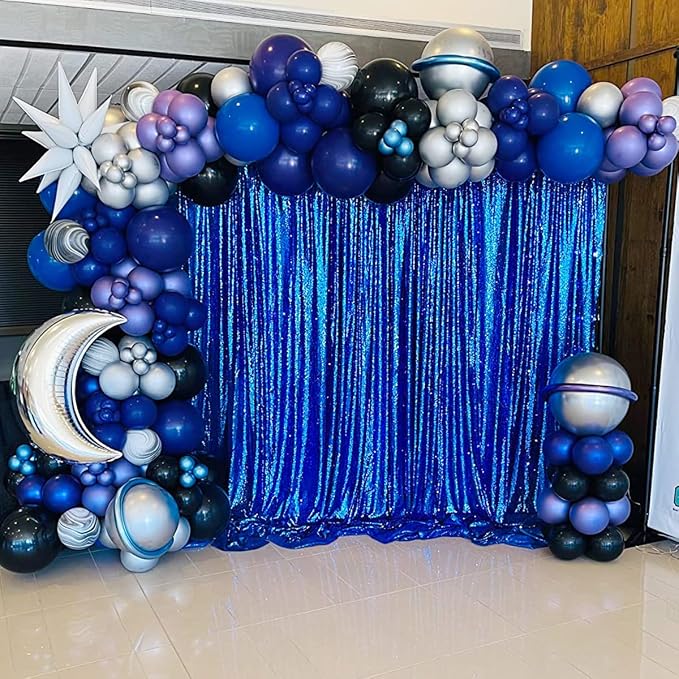 Royal Blue Sequin Backdrop Curtains 4 Pcs 2ftx8ft Glitter Shimmer Fabric - Image 7
